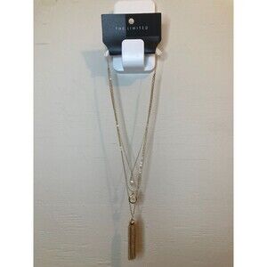 THE LIMITED Three Strand Gold Tone Teardrop Crystal, Rhinestone, Tassel Necklace